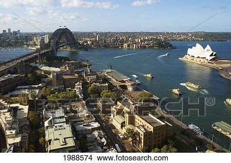 Picture - Australia, New South Wales, Overview Of Sydney Harbour, Harbour Bridge And Opera House. Fotosearch