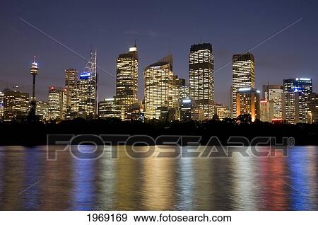 Stock Photo - Australia, Sydney, City Skyline At Night With Sydney Tower.. Fotosearch
