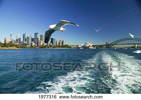 Stock Photograph - Australia, View of Sydney harbor from ferry; Sydney. Fotosearch