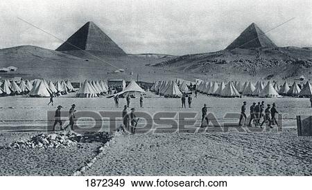 Stock Photo - Australian Troops Camped In Front Of The Pyramids In Egypt During World War I. From The Illustrated War News 1915.. Fotosearch