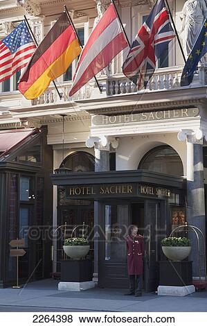 Stock Photo - Austria, Entrance to Hotel Sacher; Vienna. Fotosearch