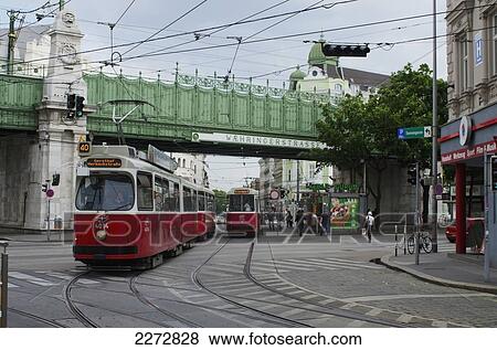Austria, Red trams at Waehringerstrasse; Vienna View Large Photo Image Stock Photo - Austria, Red trams at Waehringerstrasse; Vienna. Fotosearch