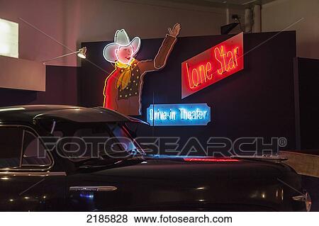 Stock Photo - Automobile And Neon Sign Exhibit At Panhandle Plains Historical Museum In Canyon, Texas, Usa. Fotosearch