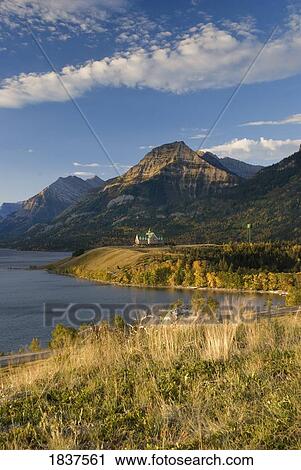 Stock Image - Autumn Sunrise On Prince Of Wales Hotel In Waterton; Alberta, Canada. Fotosearch