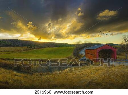 Autumn Sunset Over Meech Creek And Covered Bridge In Gatineau Hills; Quebec Canada View Large Photo Image Stock Image - Autumn Sunset Over Meech Creek And Covered Bridge In Gatineau Hills; Quebec Canada. Fotosearch