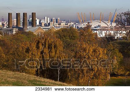 Autumn View Of Old Greenwich Power Station And O2 Arena From Greenwich Park; Greenwich, London, England, Uk View Large Photo Image Stock Image - Autumn View Of Old Greenwich Power Station And O2 Arena From Greenwich Park; Greenwich, London, England, Uk. Fotosearch