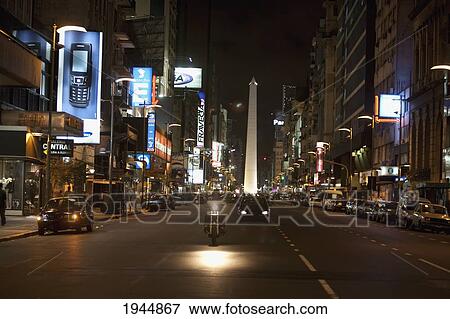 Stock Photo - Avenida Corrientes and Obelisk at night, Buenos Aires, Capital Federal, Argentina. Fotosearch