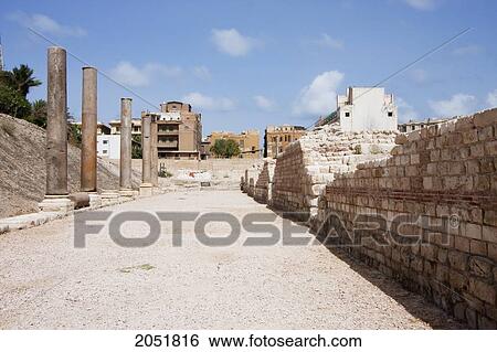 Stock Photograph - Avenue Along The Auditoria Of Kom El-Dikka Archaeological Site, Alexandria, Al Iskandar. Fotosearch