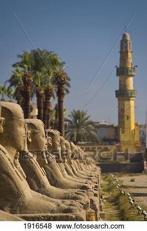 Avenue Of Sphinxes And Small Mosque View Large Photo Image Stock Photo - Avenue Of Sphinxes And Small Mosque. Fotosearch