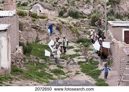 Stock Image - Aymara Elders In A Procession During Carnival, Curahuara De Carangas, Oruro, Bolivia. Fotosearch