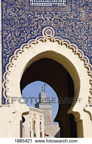 Bab Bou Jeloud And Mosque, Old Fes View Large Photo Image Stock Image - Bab Bou Jeloud And Mosque, Old Fes. Fotosearch
