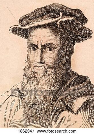 Stock Photo - Baccio Bandinelli 1488 -1560 Italian Sculptor And Painter From 75 Portraits Of Celebrated Painters From Authentic Originals Etched By James Girtin Published London 1817. Fotosearch