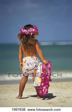 Back View Of Little Girl, Facing Ocean Holding Pink Lei, Wearing A Pareo View Large Photo Image Stock Photo - Back View Of Little Girl, Facing Ocean Holding Pink Lei, Wearing A Pareo. Fotosearch