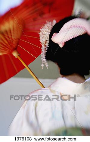 Back View Portrait Of Maiko Holding Umbrella. View Large Photo Image Stock Photo - Back View Portrait Of Maiko Holding Umbrella.. Fotosearch