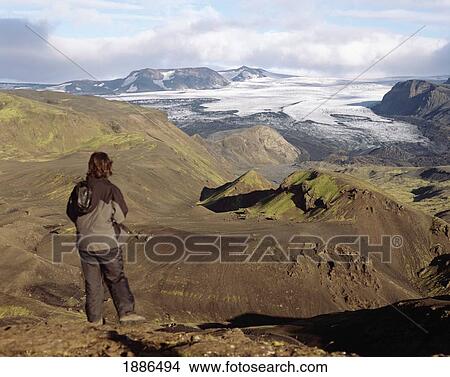 Backpacker At Myrdalsjokull Glacier View Large Photo Image Picture - Backpacker At Myrdalsjokull Glacier. Fotosearch