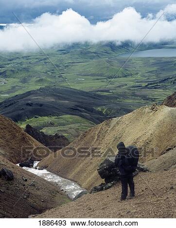 Backpacker Looking Over Wild Landscape, High Angle View View Large Photo Image Stock Image - Backpacker Looking Over Wild Landscape, High Angle View. Fotosearch