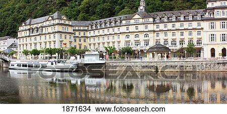 Picture - Bad Ems, Rheinland-Pfalz, Germany; The River Lahn And A Building On The Waterfront. Fotosearch
