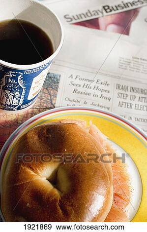 Stock Photo - Bagel, Lox, Coffee And New York Times. Fotosearch