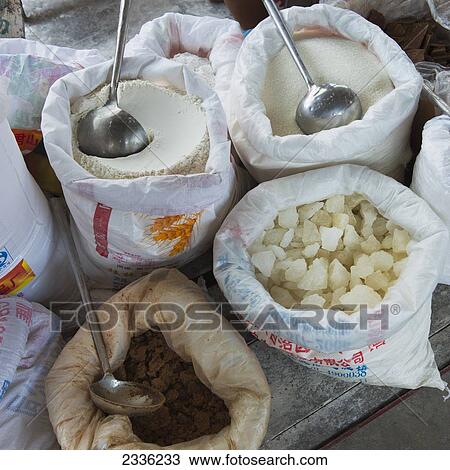 Bags Of Food Items With Ladles For Scooping; Yangshuo, Guangxi, China View Large Photo Image Stock Image - Bags Of Food Items With Ladles For Scooping; Yangshuo, Guangxi, China. Fotosearch