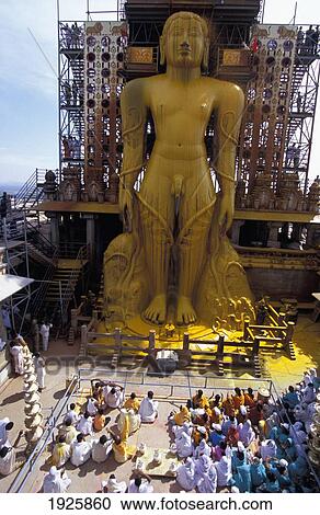 Stock Image - Bahubali, 10Th Century Granite Figure And Tallest Monolithic Statue In India; Shravanabelagola, Karnataka, India. Fotosearch