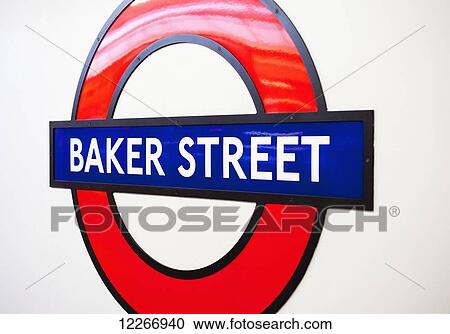 Stock Image - Baker Street Underground Station signage; London, England. Fotosearch