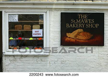 Stock Image - Bakery shop; St. Mawes, Cornwall, England. Fotosearch
