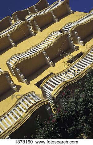 Stock Image - Balconies In Plaza De Los Coches, Low Angle View. Fotosearch