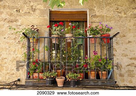 Stock Photo - Balcony In The Medieval Village Of Laguardia, Basque Country, Spain. Fotosearch