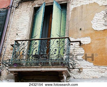 Balcony with green door; Venice, Italy View Large Photo Image Picture - Balcony with green door; Venice, Italy. Fotosearch