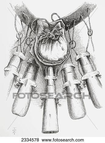 Stock Photo - Bandoleers, Showing The Arrangement Of The Cords, Rings, Bullet Bag And Primer. From The British Army: It's Origins, Progress And Equipment, Published 1868.. Fotosearch