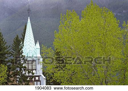 Banff Church Spire, Banff, Banff National Park, Alberta, Canada View Large Photo Image Stock Image - Banff Church Spire, Banff, Banff National Park, Alberta, Canada. Fotosearch