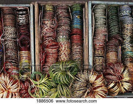 Stock Photograph - Bangles On Sale In A Market, Close Up. Fotosearch