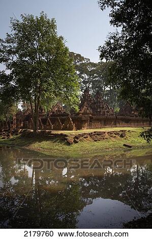 Banteay Srei Temple and moat Cambodia View Large Photo Image Stock Image - Banteay Srei Temple and moat Cambodia. Fotosearch
