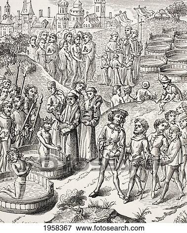 Stock Photo - Baptism Of The Saxons Conquered By Charlemagne. After A 15Th Century Miniature. From Military And Religious Life In The Middle Ages By Paul Lacroix Published London Circa 1880.. Fotosearch