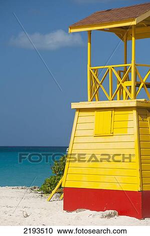 Stock Image - Barbados, Lifeguards tower on Miami Beach; Oistins. Fotosearch