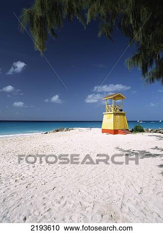Barbados, Lifeguards tower on Miami Beach; Oistins View Large Photo Image Stock Image - Barbados, Lifeguards tower on Miami Beach; Oistins. Fotosearch