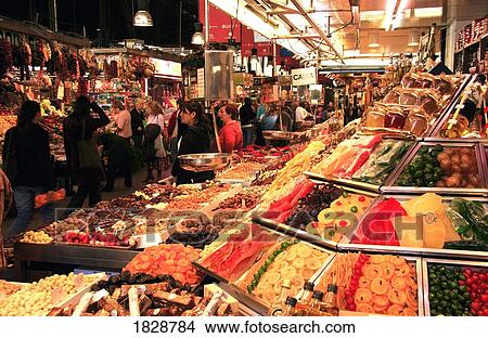 Barcelona, Catalonia, Ireland; People Shopping In Market View Large Photo Image Picture - Barcelona, Catalonia, Ireland; People Shopping In Market. Fotosearch
