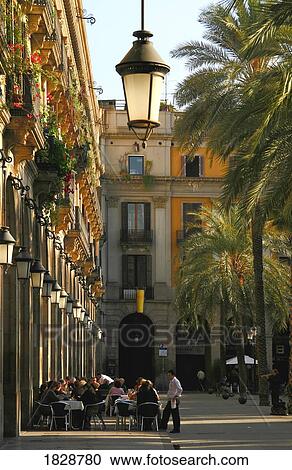 Stock Image - Barcelona, Catalonia, Spain; Outdoor Cafe. Fotosearch
