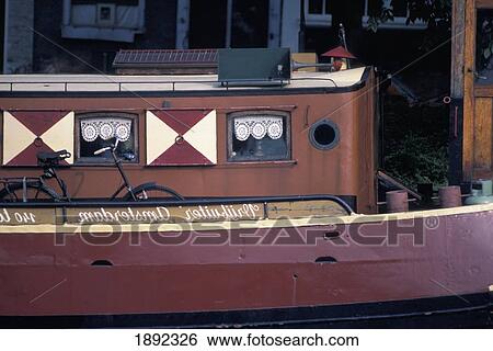 Barge On Canal View Large Photo Image Stock Photograph - Barge On Canal. Fotosearch