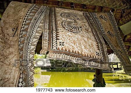 Stock Image - Bark Cloth or Tapa at Pacific Harbor; Fiji. Fotosearch
