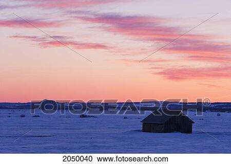 Stock Image - Barn And Sky At Dawn, Bas-Saint-Laurent Region, Saint-Denis, Quebec. Fotosearch