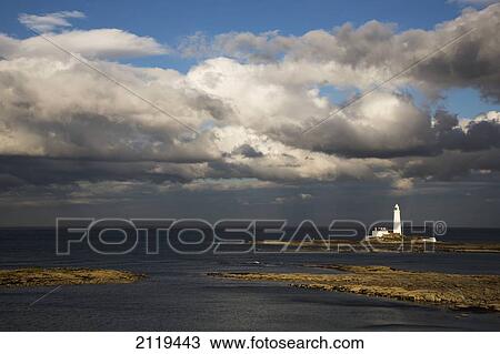 Stock Image - Barns Ness Lighthouse; East Lothian Scotland. Fotosearch