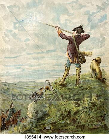 Picture - Baron Munchausen Finds A Wonderful Marksman In California Illustration By Alphonse Adolf Bichard From The Book The Adventures Of Baron Munchausen Published C1886. Fotosearch