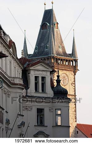 Baroque House And Old Town Hall Tower, Prague, Czech Republic View Large Photo Image Stock Image - Baroque House And Old Town Hall Tower, Prague, Czech Republic. Fotosearch