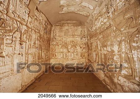 Stock Photograph - Bas-Reliefs In A Royal Treasure Room Of The Mortuary Temple Of Ramses Iii, Medinat Habu, Luxor, Qina, Egypt. Fotosearch