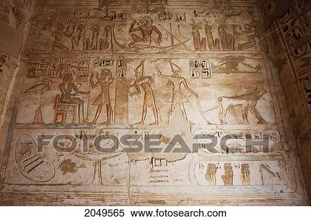 Stock Photography - Bas-Reliefs In A Royal Treasure Room Of The Mortuary Temple Of Ramses Iii, Medinat Habu, Luxor, Qina, Egypt. Fotosearch