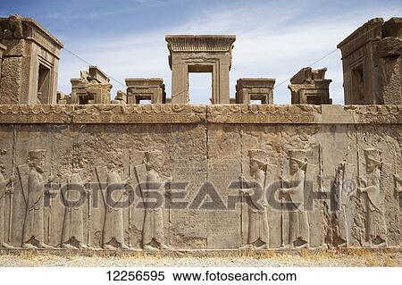 Stock Photography - Bas reliefs of Persian guards, Winter Palace of Darius (Tashara); Persepolis, Iran. Fotosearch