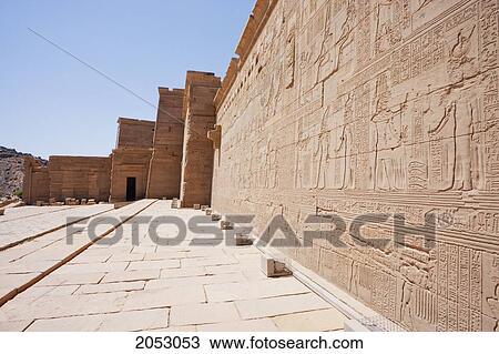 Stock Image - Bas-Reliefs On The Exterior Of The Temple Of Isis, Philae, Aswan, Egypt. Fotosearch