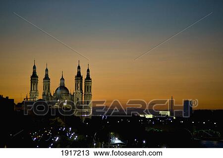 Stock Image - Basilica Del Pilar At Night, Expo 2008. Fotosearch