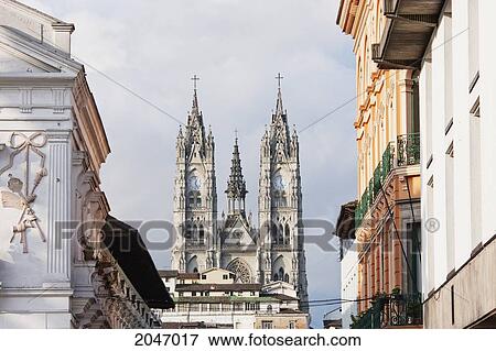 Stock Photo - Basilica Del Voto Nacional At Night, Quito, Pichincha, Ecuador. Fotosearch
